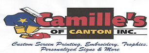 Camille's of Canton Inc. custom screen printing, embroidery, trophies, personalized signs and more